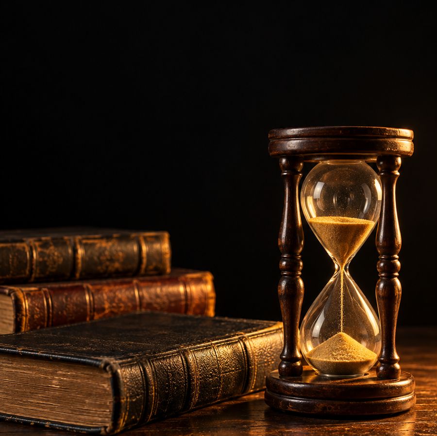 Ampulheta e livros antigos